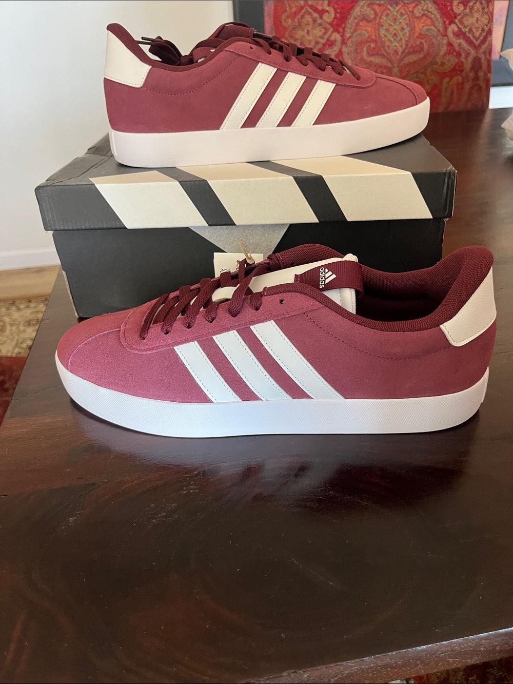 adidas Men's Burgundy Sneakers with White Stripes